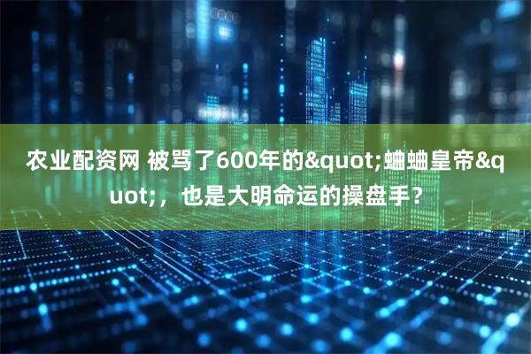 农业配资网 被骂了600年的"蛐蛐皇帝"，也是大明命运的操盘手？